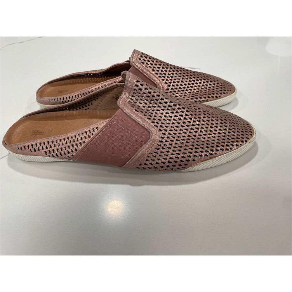 Frye Women's Melanie Perf Leather Mule Rose Gold Slip-On Flats Size 10